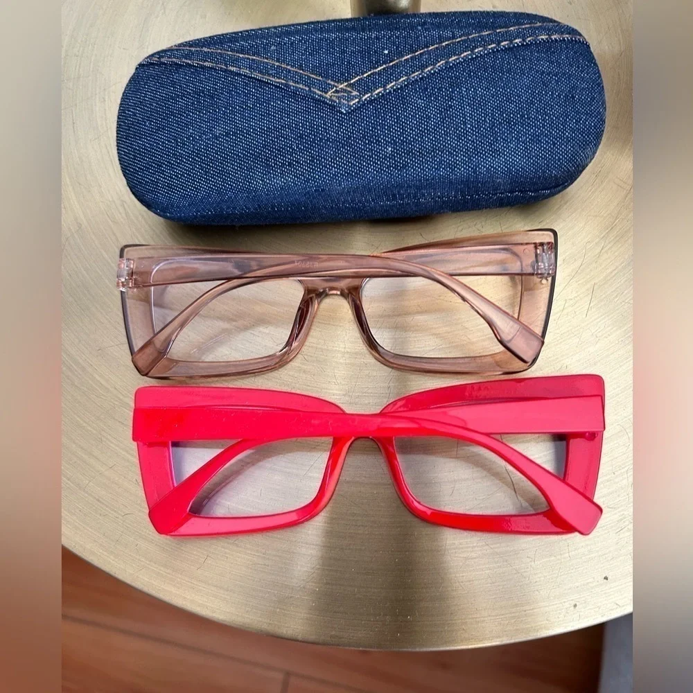 Rectangle Cat Eye Red And Taupe Decorative Glasses And Cool Case